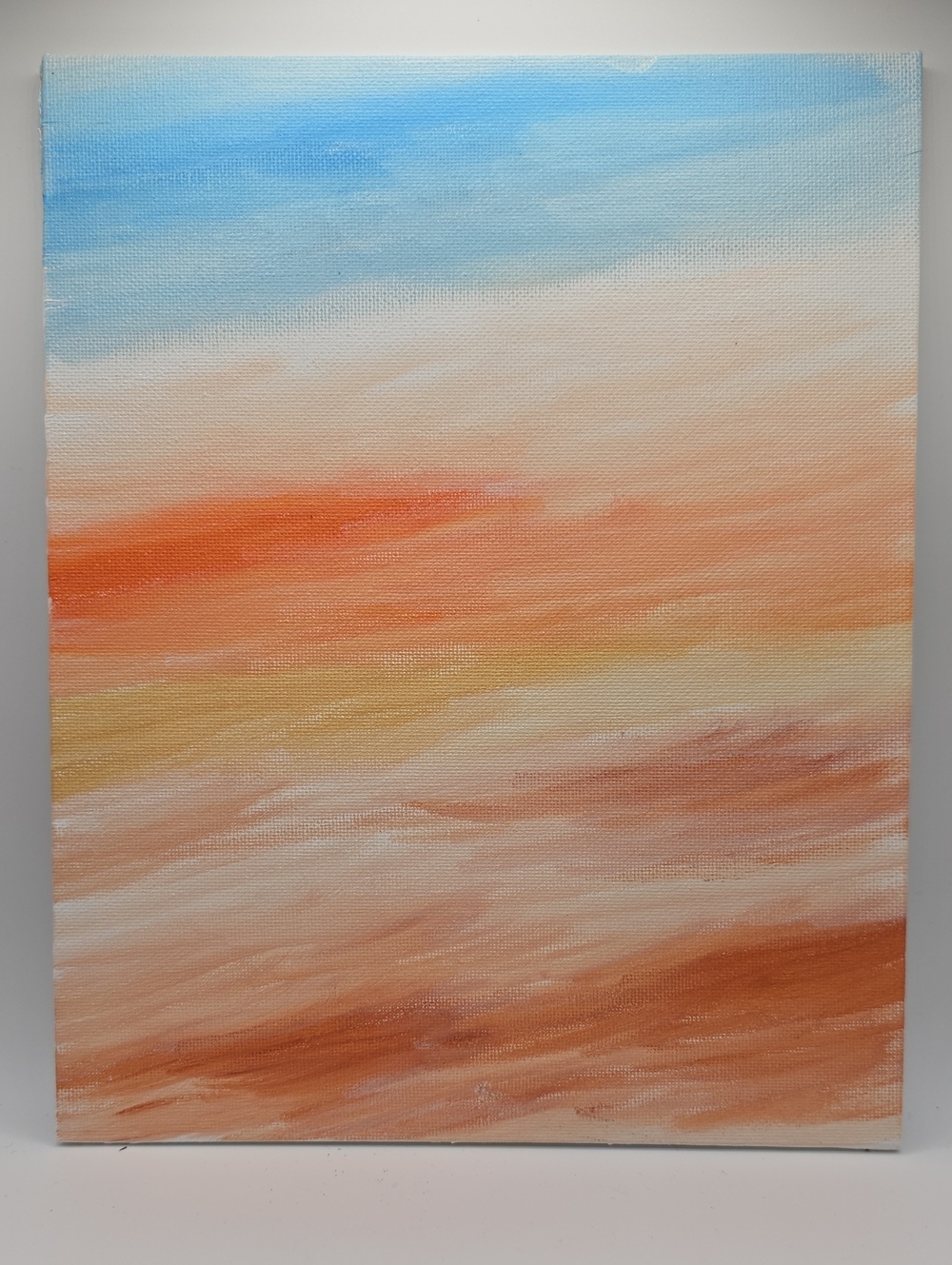 Original Abstract Coastal Sunset Canvas Art in Blue and Orange - Unbranded